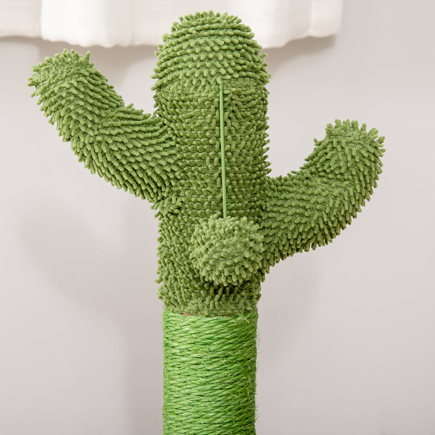 PawHut Poste Rascador para Gatos en Forma de Cactus Pequeño Árbol Rascador para Gatos con Poste de Sisal y Felpa Pelota Colgante y Base con Juego de Madera 32x32x60 cm Verde