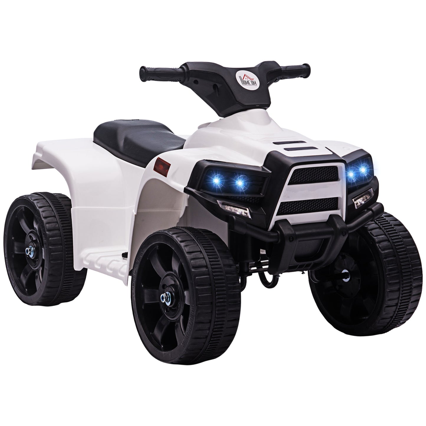 HOMCOM Quad Eléctrico para Niños 18-36 Meses Cuatrimoto Infantil a Batería 6V con Faros Bocina Velocidad 0-3 km/h Avance y Retroceso 65x40x43 cm Blanco