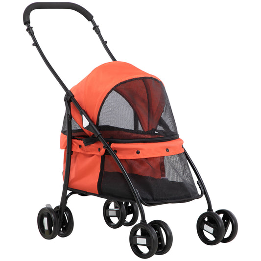 PawHut Carrito para Perros Plegable Cochecito para Mascotas Cochecito para Perros Pequeños con Ventanas de Malla Cojín Lavable Correas de Seguridad y Marco de Acero Rojo