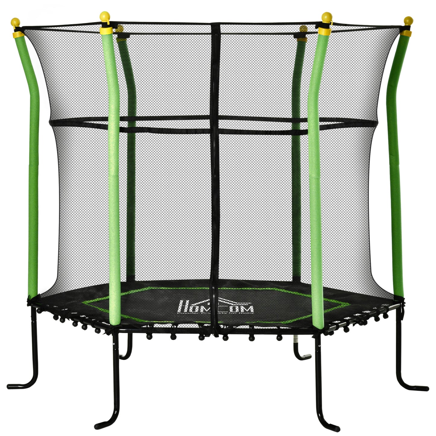 HOMCOM Cama Elástica Infantil de Jardín Ø160x163,5 cm Trampolín para Niños de +3 Años con Red de Seguridad Acero para Interior Exterior Carga 50 kg Negro y Verde