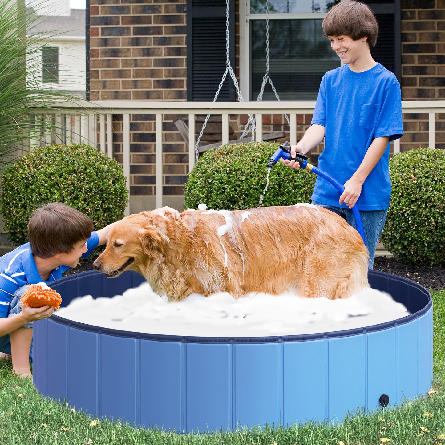 PawHut Piscina Plegable para Perros Ø140x30 cm Bañera para Mascotas Gatos de PVC Antideslizante Resistente al Desgaste Adecuado para Interior y Exterior Azul