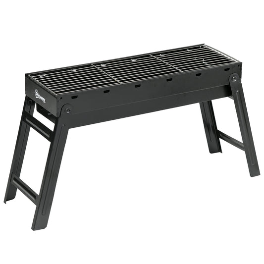 Outsunny Barbacoa de Carbón Plegable Barbacoa Portátil con Parrillas de Acero Inoxidable BBQ de Carbón para Exterior 74x20x38 cm Negro