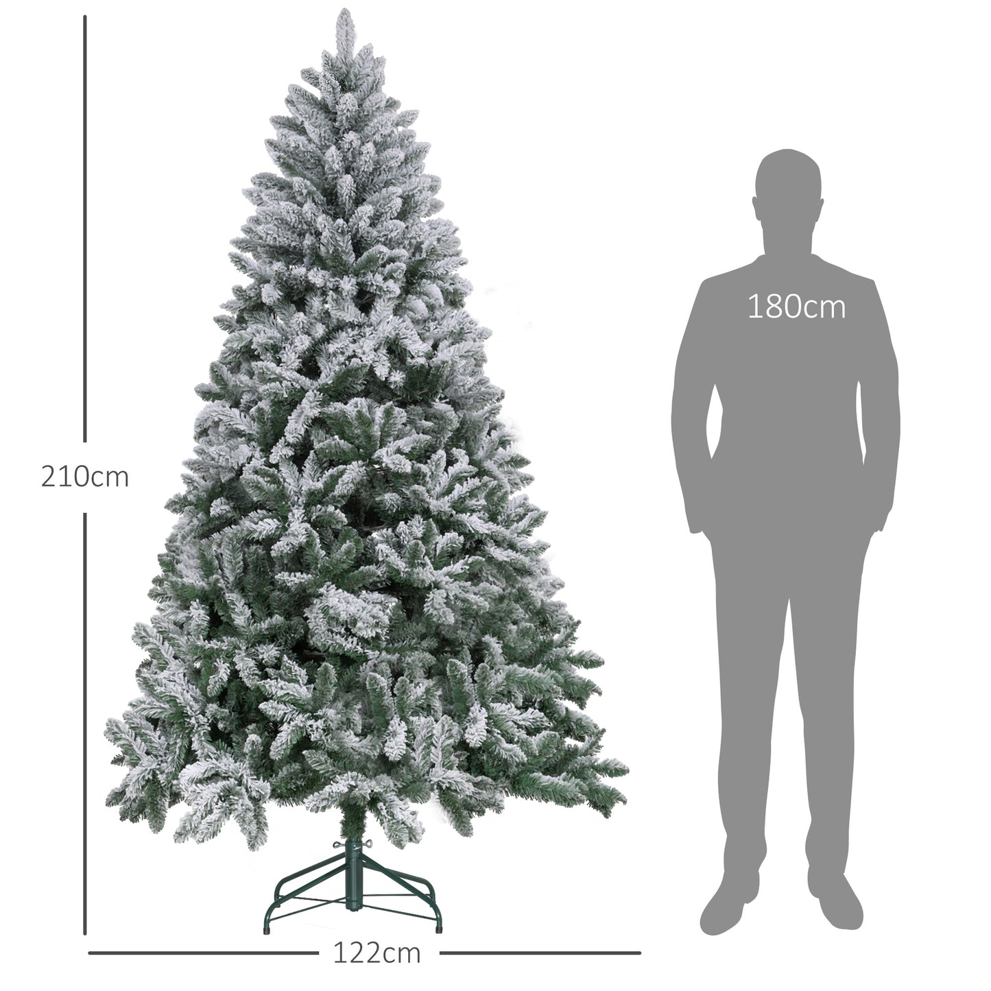 HOMCOM Árbol de Navidad 210 cm Árbol de Navidad Artificial Nevado con 1021 Ramas y Soporte de Metal Árbol Navideño para Salón Interior Verde