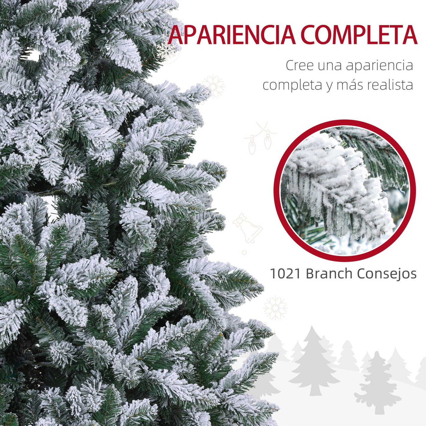 HOMCOM Árbol de Navidad 210 cm Árbol de Navidad Artificial Nevado con 1021 Ramas y Soporte de Metal Árbol Navideño para Salón Interior Verde