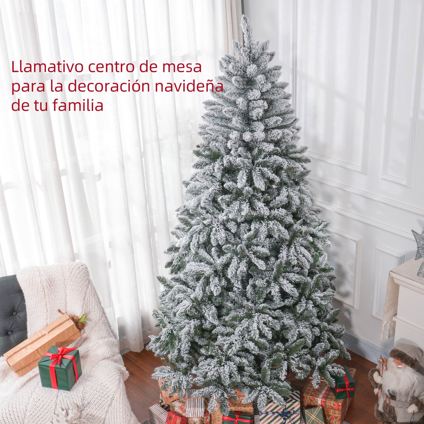 HOMCOM Árbol de Navidad 210 cm Árbol de Navidad Artificial Nevado con 1021 Ramas y Soporte de Metal Árbol Navideño para Salón Interior Verde