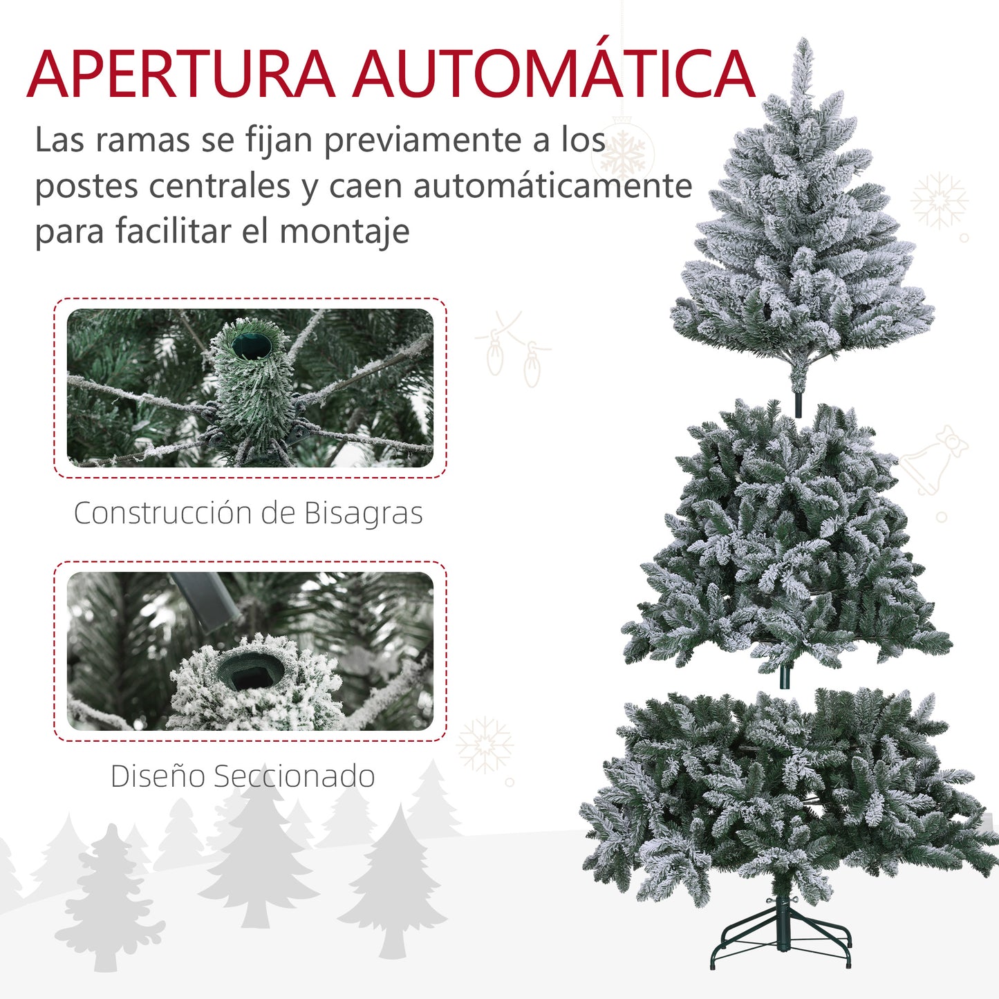 HOMCOM Árbol de Navidad 210 cm Árbol de Navidad Artificial Nevado con 1021 Ramas y Soporte de Metal Árbol Navideño para Salón Interior Verde