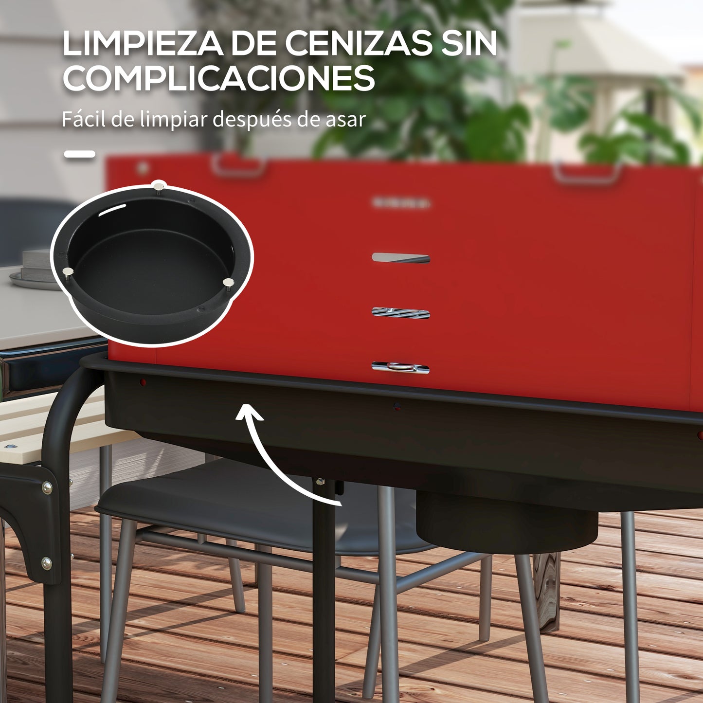 Outsunny Barbacoa de Carbón con Ruedas Barbacoa Portátil con Parrilla Ajustable en Altura Estantes y 6 Ganchos para Picnic Camping 103x47x95 cm Rojo y Negro