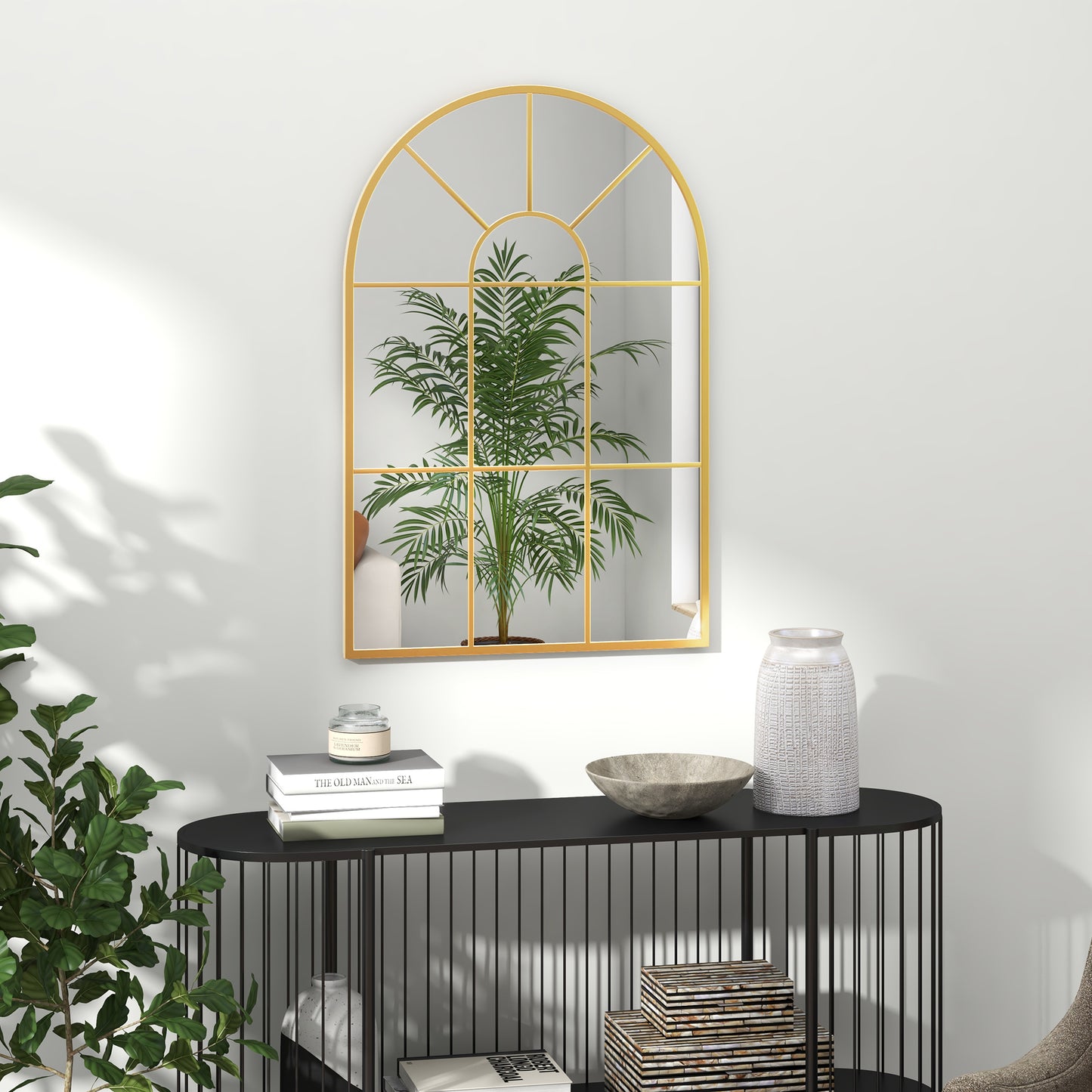 HOMCOM Espejo Decorativo de Pared 60x91 cm Espejo de Ventana de Metal para Salón Dormitorio Entrada Estilo Moderno Dorado