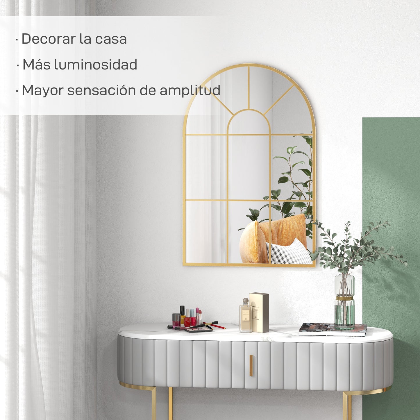 HOMCOM Espejo Decorativo de Pared 60x91 cm Espejo de Ventana de Metal para Salón Dormitorio Entrada Estilo Moderno Dorado