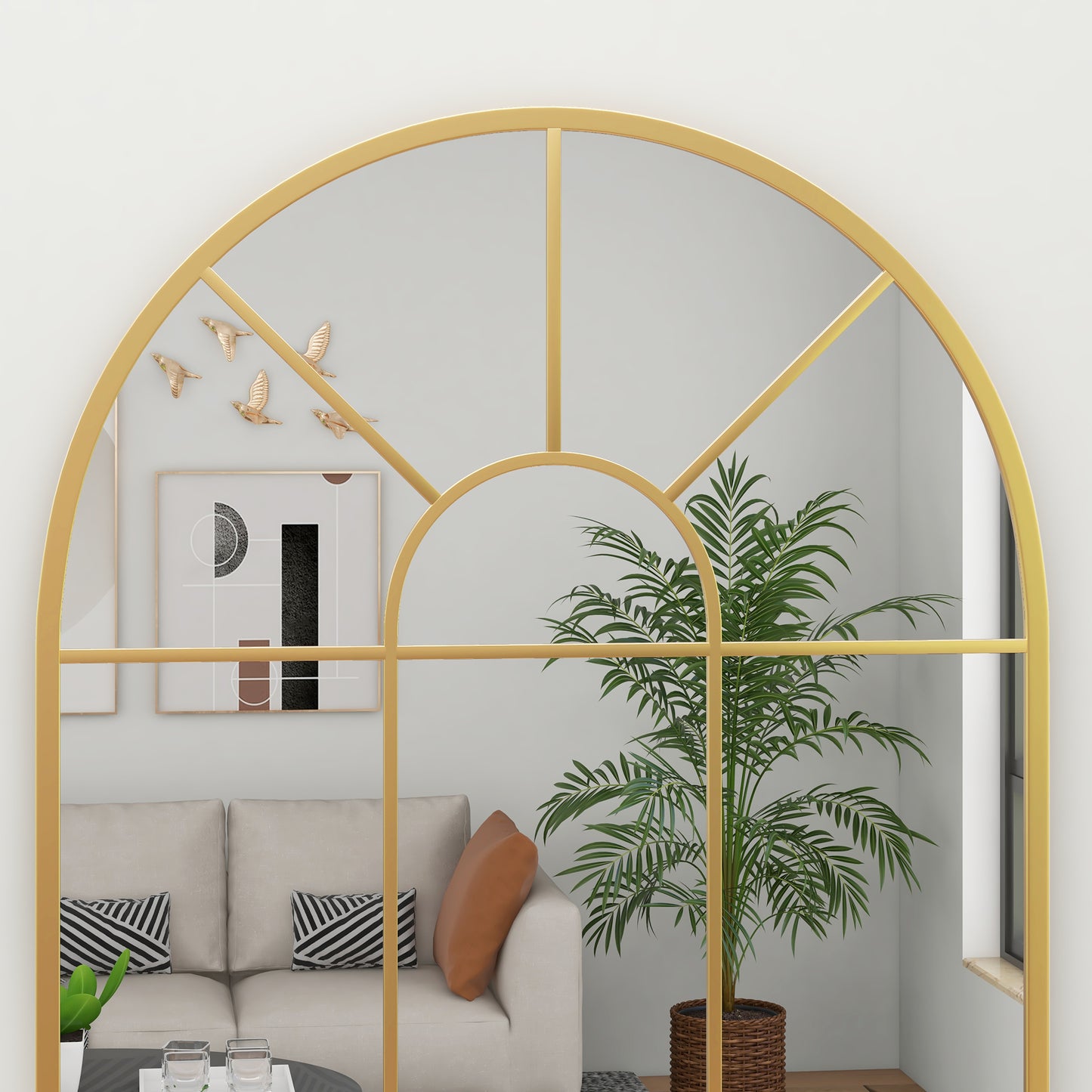 HOMCOM Espejo Decorativo de Pared 60x91 cm Espejo de Ventana de Metal para Salón Dormitorio Entrada Estilo Moderno Dorado