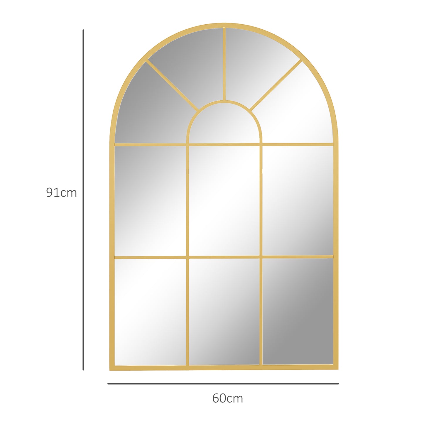 HOMCOM Espejo Decorativo de Pared 60x91 cm Espejo de Ventana de Metal para Salón Dormitorio Entrada Estilo Moderno Dorado