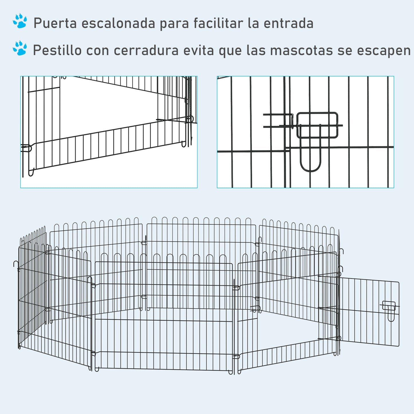 PawHut Parque de Juegos para Perros 8 Paneles 71x61 cm Plegables Jaula Metálica para Mascotas con Puerta para Jardín Patio Exterior Negro