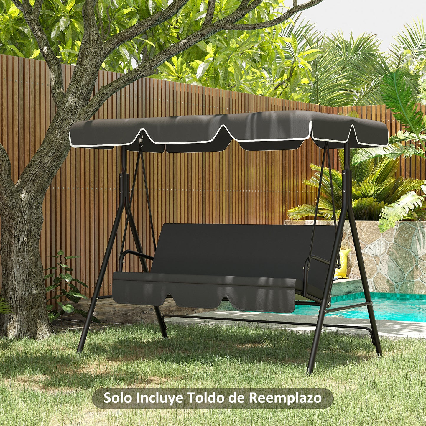 Outsunny Toldo de Repuesto para Columpio de 3 Plazas Techo Universal para Balancín de Jardín Tela de Poliéster Protección Solar 156x117x15 cm Gris