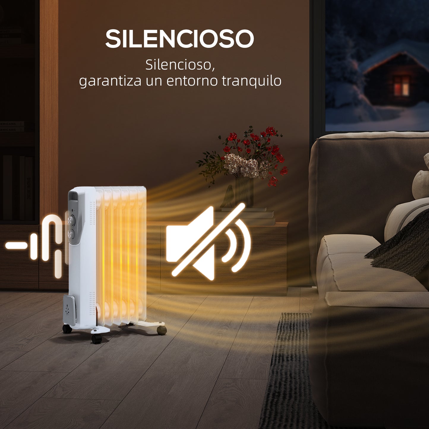 HOMCOM Radiador de Aceite Silencioso 1500W Radiador Eléctrico bajo Consumo con 7 Elementos Temperatura Ajustable Protección contra Sobrecalentamiento 3 Configuraciones de Calor para 20 m² Blanco