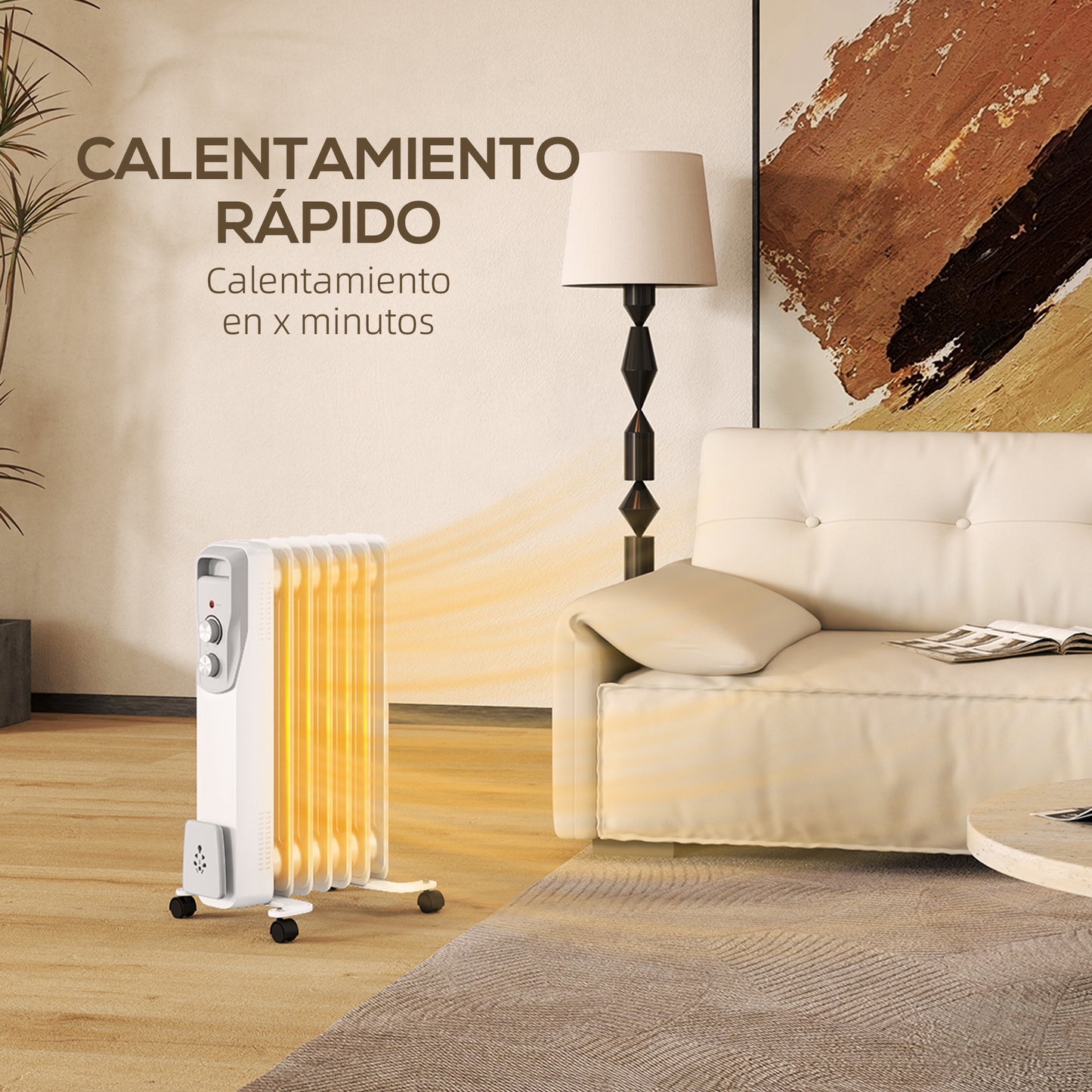 HOMCOM Radiador de Aceite Silencioso 1500W Radiador Eléctrico bajo Consumo con 7 Elementos Temperatura Ajustable Protección contra Sobrecalentamiento 3 Configuraciones de Calor para 20 m² Blanco