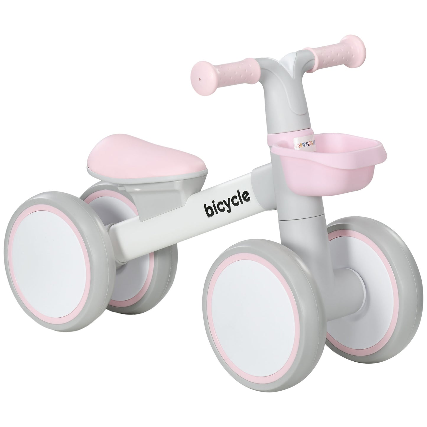 AIYAPLAY Bicicleta sin Pedales para Niños de 12-36 Meses Bicicleta de Equilibrio con Asiento Ajustable Cesta y 4 Ruedas Silenciosas Carga 20 kg 56x27x39 cm Rosa