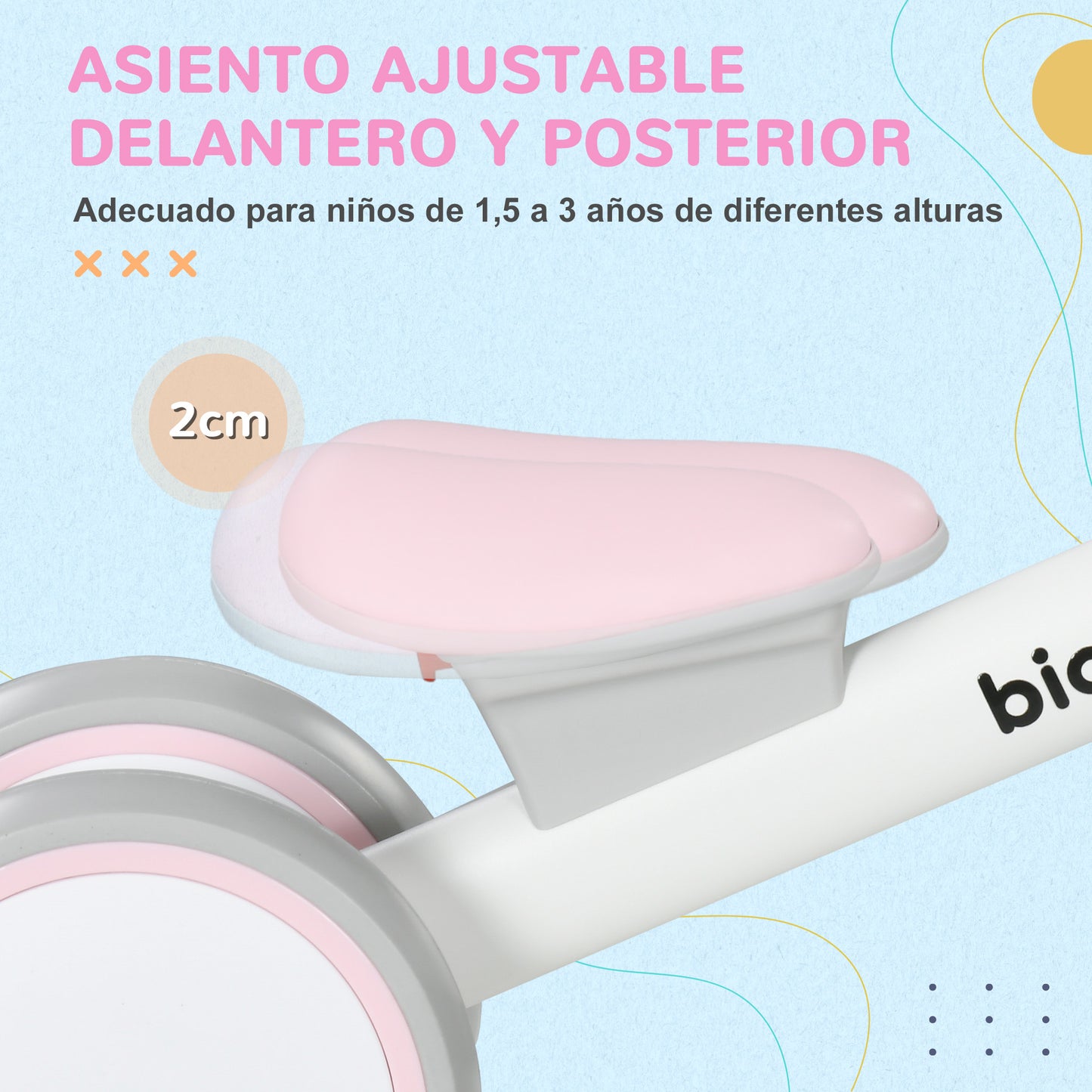 AIYAPLAY Bicicleta sin Pedales para Niños de 12-36 Meses Bicicleta de Equilibrio con Asiento Ajustable Cesta y 4 Ruedas Silenciosas Carga 20 kg 56x27x39 cm Rosa