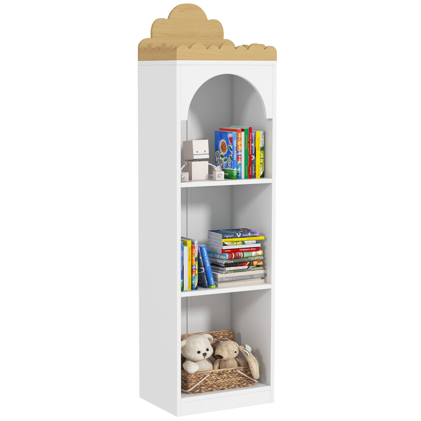 AIYAPLAY Librería Infantil Estantería para Libros Infantil de 3 Niveles Estantería Infantil para Guarderías Habitación Infantil Blanco y Natural