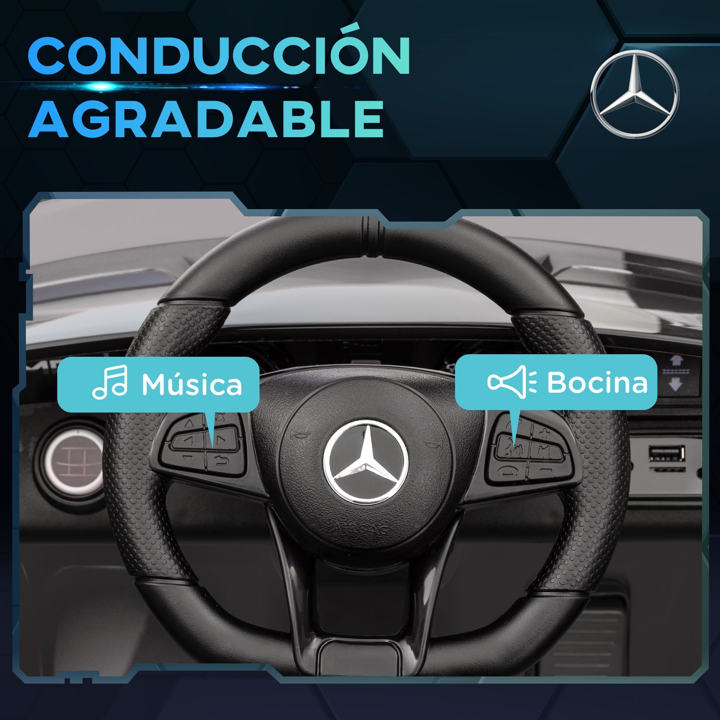 AIYAPLAY Coche Eléctrico para Niños de +3 Años Mercedes-Benz AMG GTR Carro Eléctrico Infantil con Batería 12V Mando a Distancia Faros Bocina Música MP3 Arranque Lento y Pantalla Plata