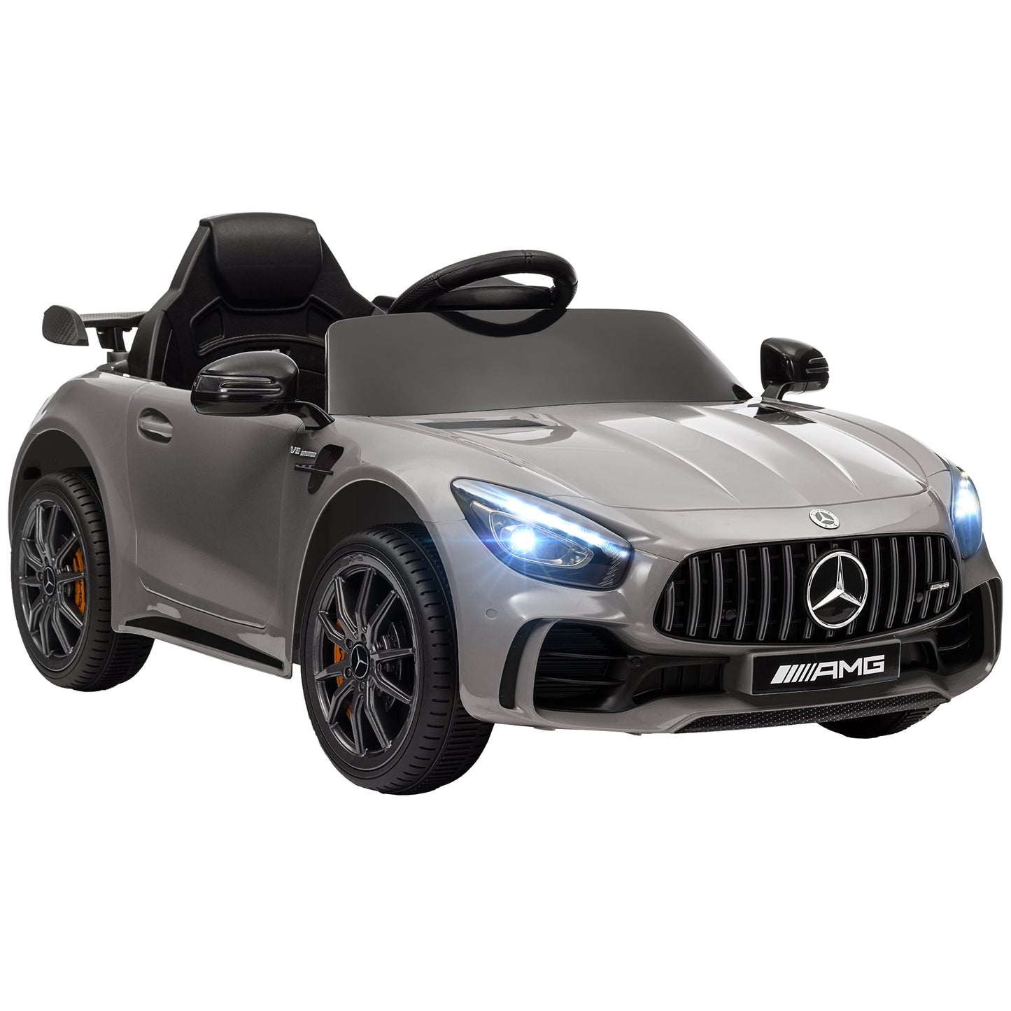 AIYAPLAY Coche Eléctrico para Niños de +3 Años Mercedes-Benz AMG GTR Carro Eléctrico Infantil con Batería 12V Mando a Distancia Faros Bocina Música MP3 Arranque Lento y Pantalla Plata