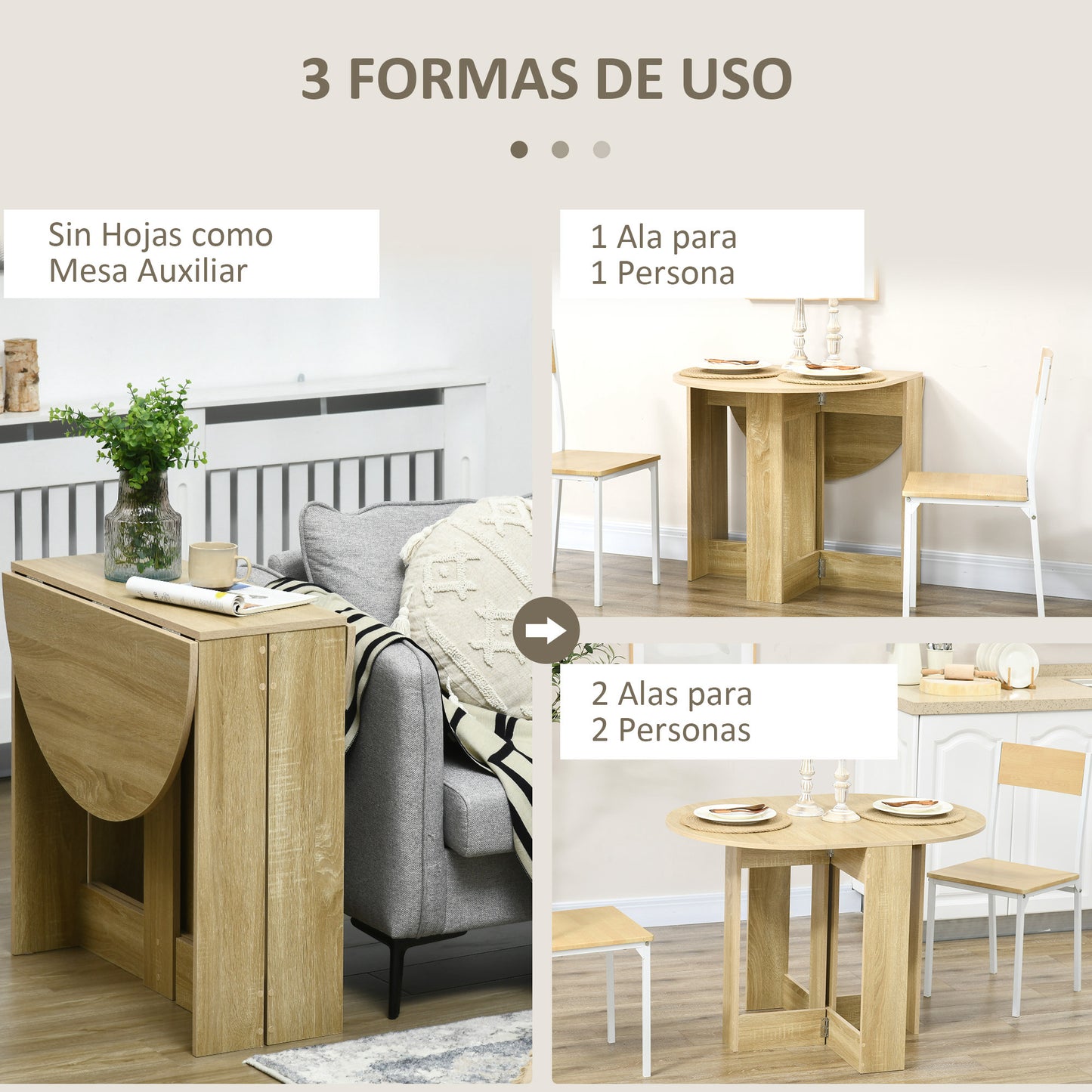 HOMCOM Mesa Plegable de Comedor Mesa de Cocina Plegable con 2 Alas Abatibles Mesa Plegable para 1-2 Personas 104x76x73,7 cm Roble