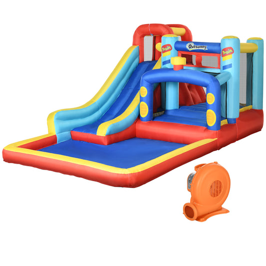 Outsunny Castillo Hinchable para Niños de 3-8 Años Castillo Inflable con Soplador Parque Acuático con Tobogán Trampolín Piscina Bolsa de Transporte 435x245x200 cm Multicolor