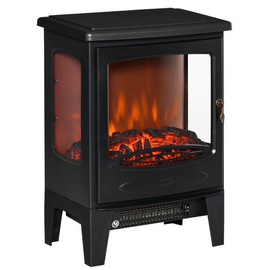 HOMCOM Chimenea Eléctrica 900W/1800W Chimenea Decorativa con Ventanas Efecto de Llama Temperatura Ajustable y Protección Sobrecalentamiento para 20-25 ㎡ 39x26x54,8 cm Negro