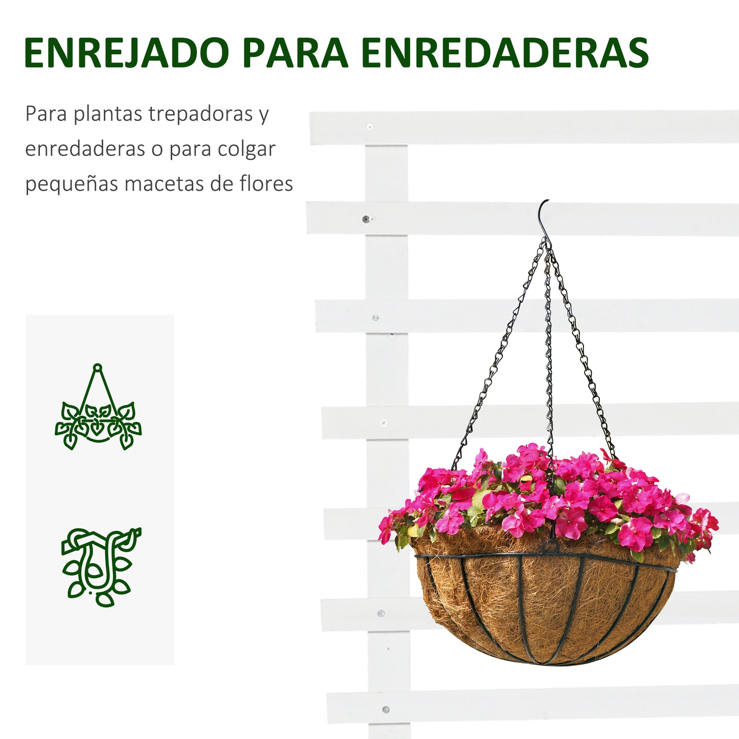 Outsunny Jardinera con Enrejado de Madera Maciza con 4 Ruedas Macetero de Jardín con Soporte para Trepadora y Tela Geotextil para Cultivos Plantas Flores 76x30x155 cm Blanco