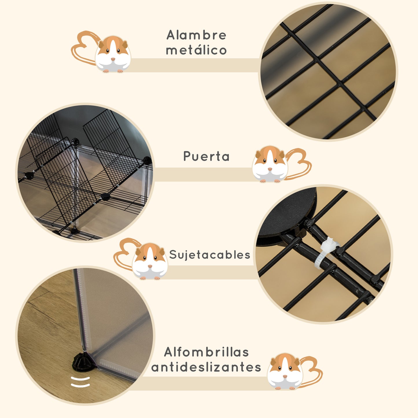 PawHut Valla para Animales Pequeños con 16 Paneles de Resina y 6 Paneles de Alambre con Puertas DIY Parque para Cobayas Conejos 105x70x45 cm Translúcido y Negro