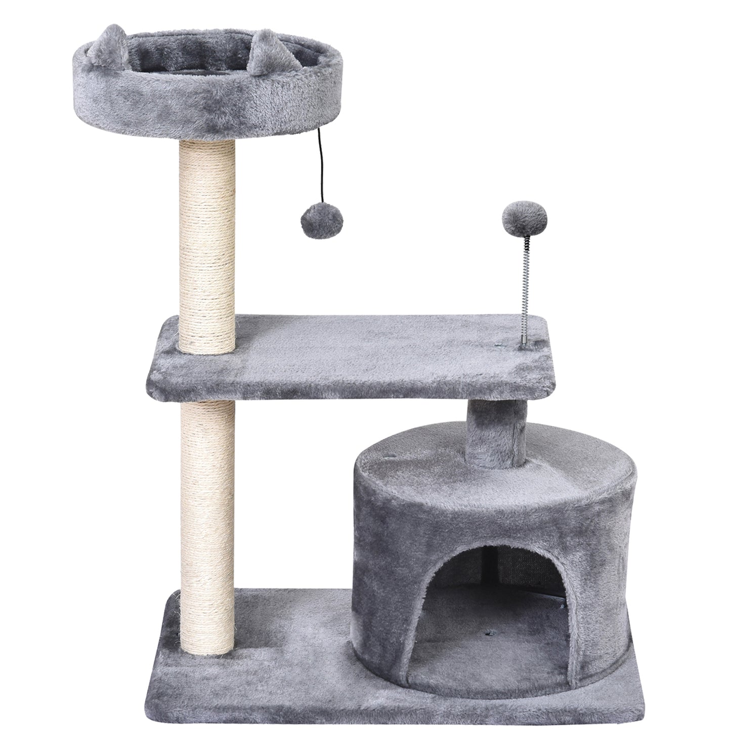 PawHut Árbol Rascador para Gatos 81 cm Torre para Gatos Medianos con Cama Plataforma Refugio Poste de Sisal y Bolas de Juguete 60x40x81 cm Gris