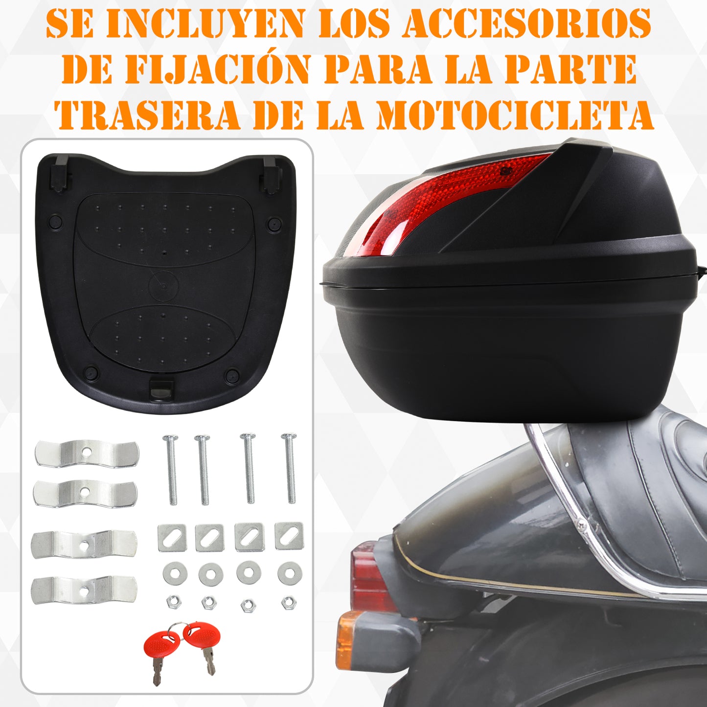 HOMCOM Baúl de Moto Maletero para 1 Casco Integral y 1 Medio Capacidad de 48L Fibra de Carbón Cerradura con 2 Llaves Accesorios 58x44,5x33,5 cm Negro