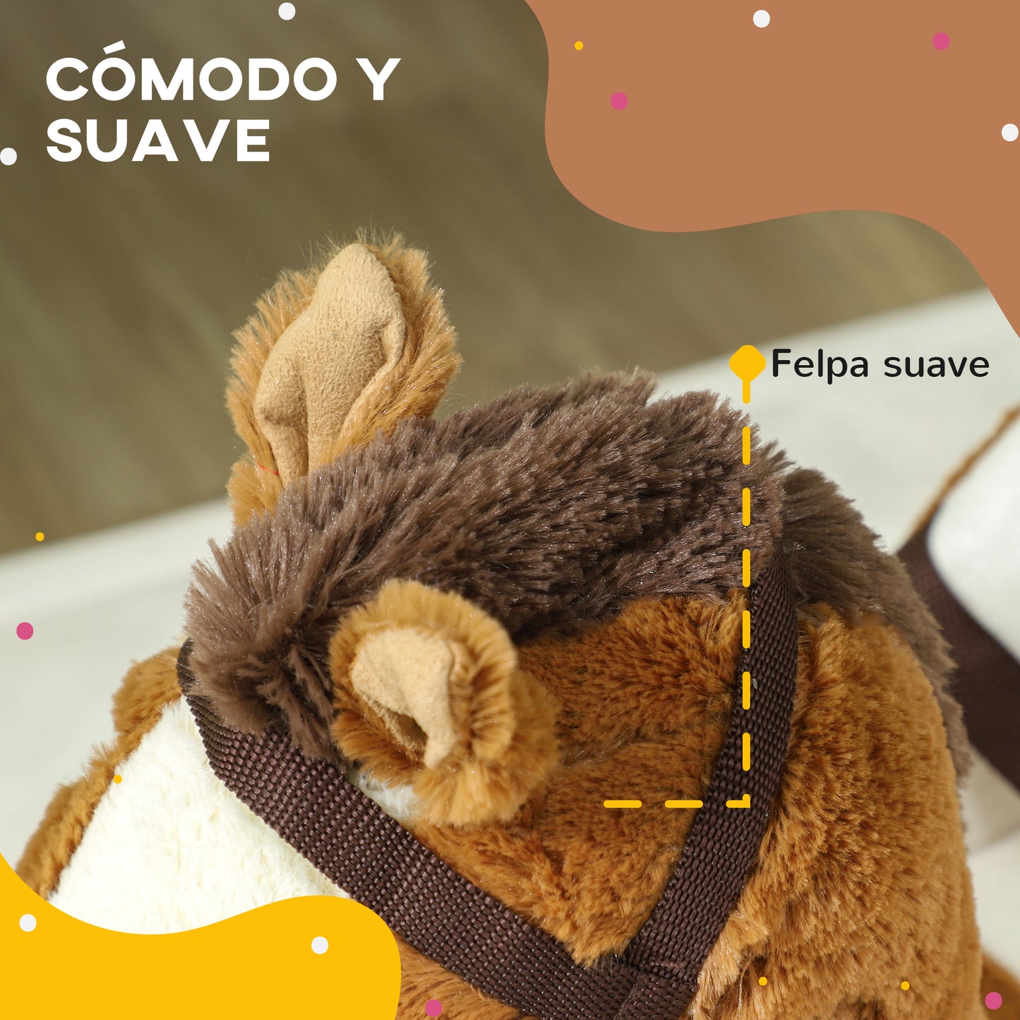 AIYAPLAY Caballo Balancín para Niños de 18-36 Mesas Caballo de Juguete con Sonido Asas Cinturón de Seguridad y Base de Madera Carga 25 kg 68x33x45 cm Marrón