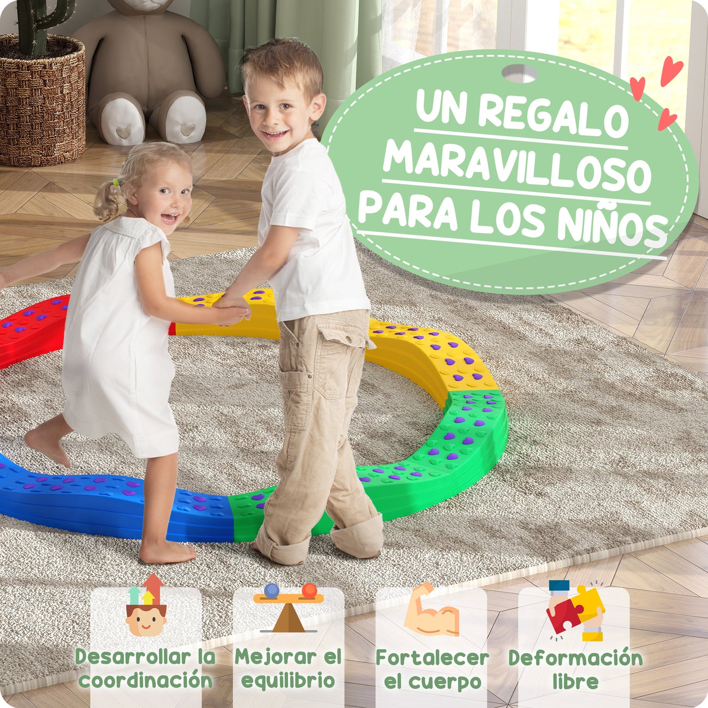 AIYAPLAY Vigas de Equilibrio para Niños de +3 Años Tabla de Equilibrio de 8 Piezas en Forma de Arco Base Antideslizante para Entrenamiento de Equilibrio Multicolor