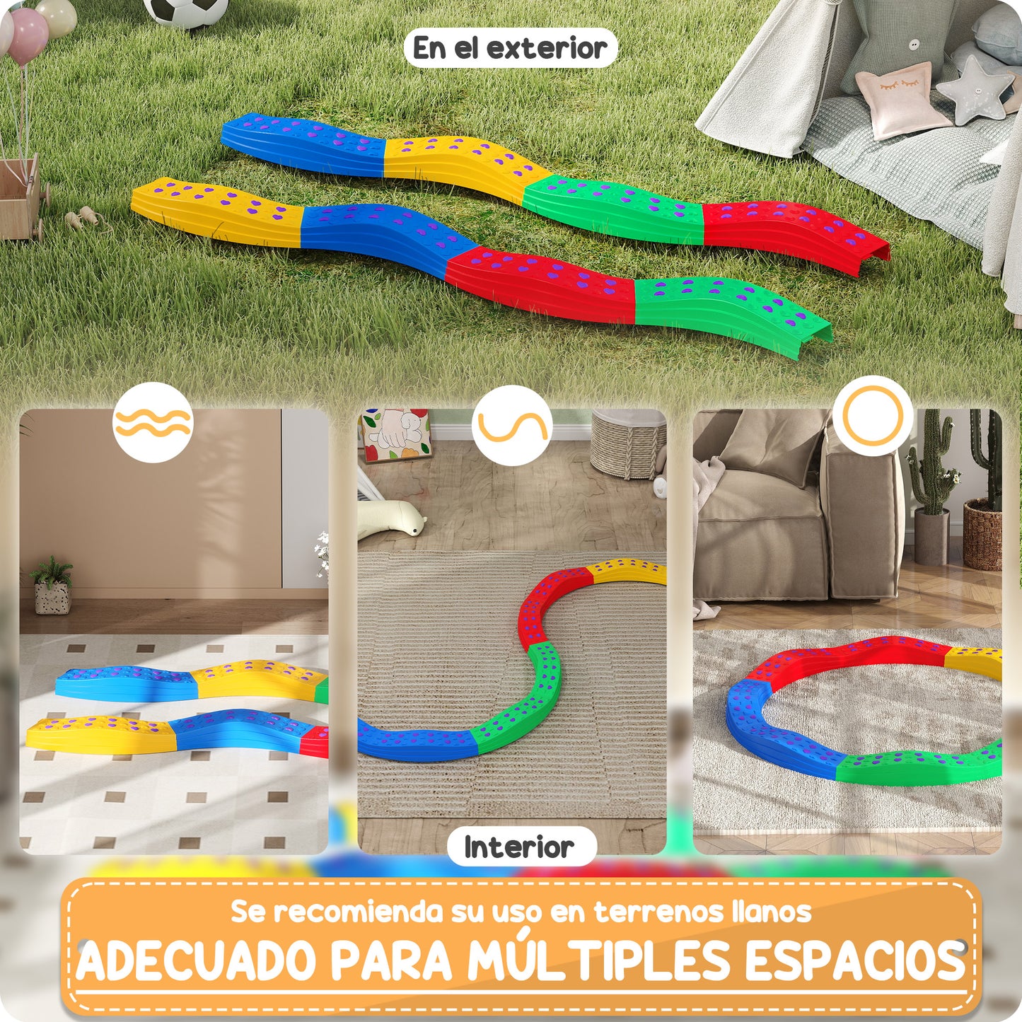 AIYAPLAY Vigas de Equilibrio para Niños de +3 Años Tabla de Equilibrio de 8 Piezas en Forma de Arco Base Antideslizante para Entrenamiento de Equilibrio Multicolor