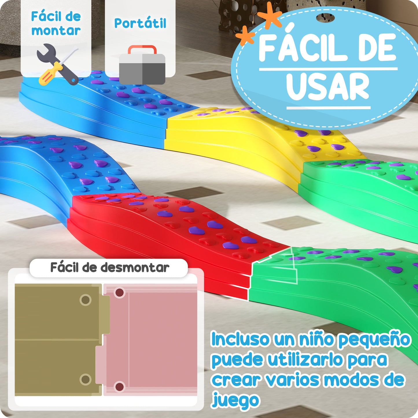 AIYAPLAY Vigas de Equilibrio para Niños de +3 Años Tabla de Equilibrio de 8 Piezas en Forma de Arco Base Antideslizante para Entrenamiento de Equilibrio Multicolor