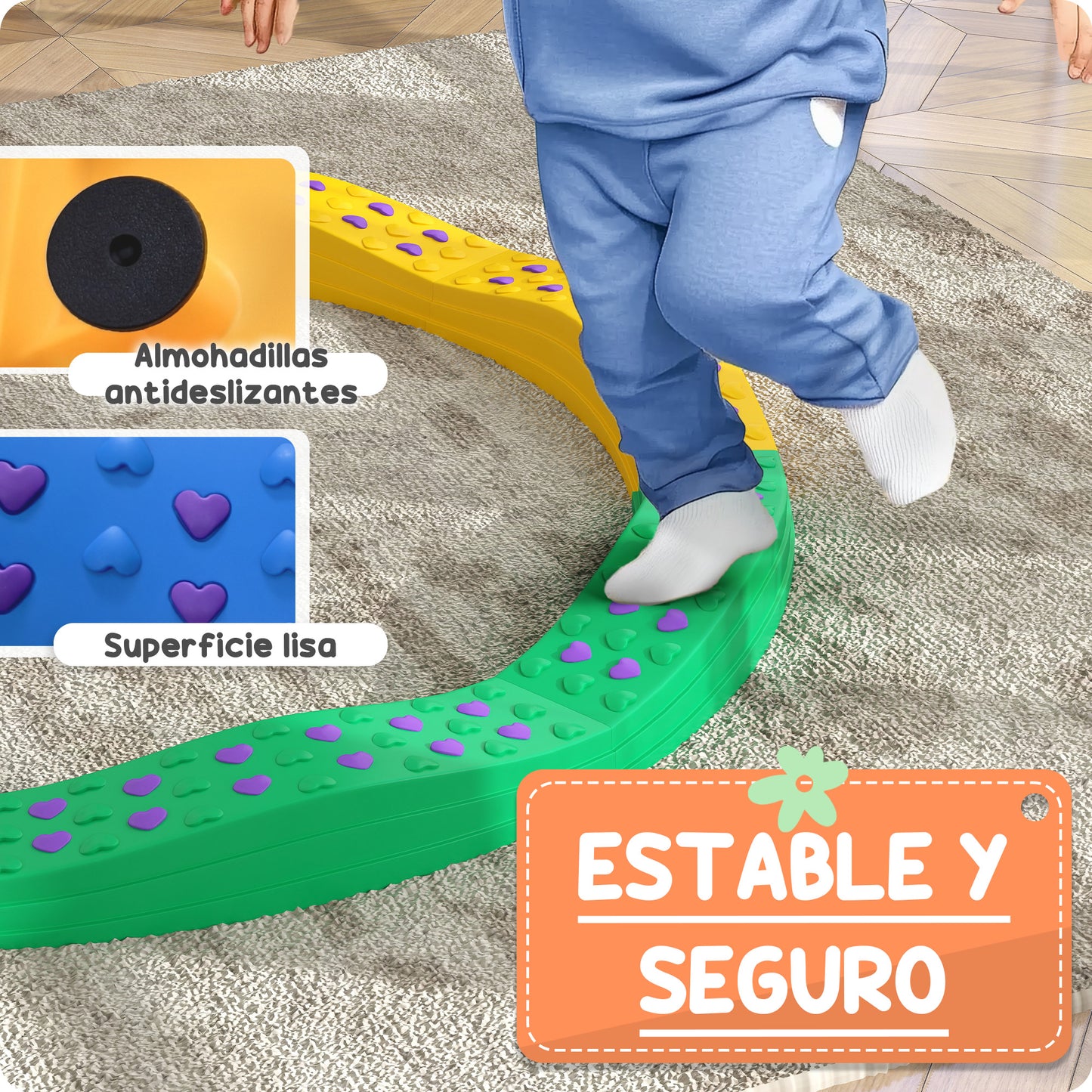 AIYAPLAY Vigas de Equilibrio para Niños de +3 Años Tabla de Equilibrio de 8 Piezas en Forma de Arco Base Antideslizante para Entrenamiento de Equilibrio Multicolor