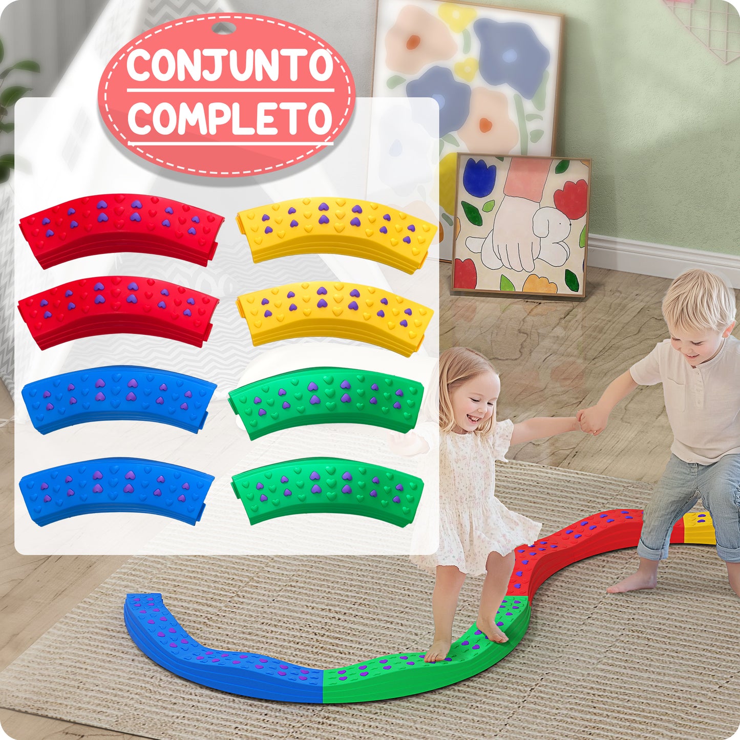 AIYAPLAY Vigas de Equilibrio para Niños de +3 Años Tabla de Equilibrio de 8 Piezas en Forma de Arco Base Antideslizante para Entrenamiento de Equilibrio Multicolor