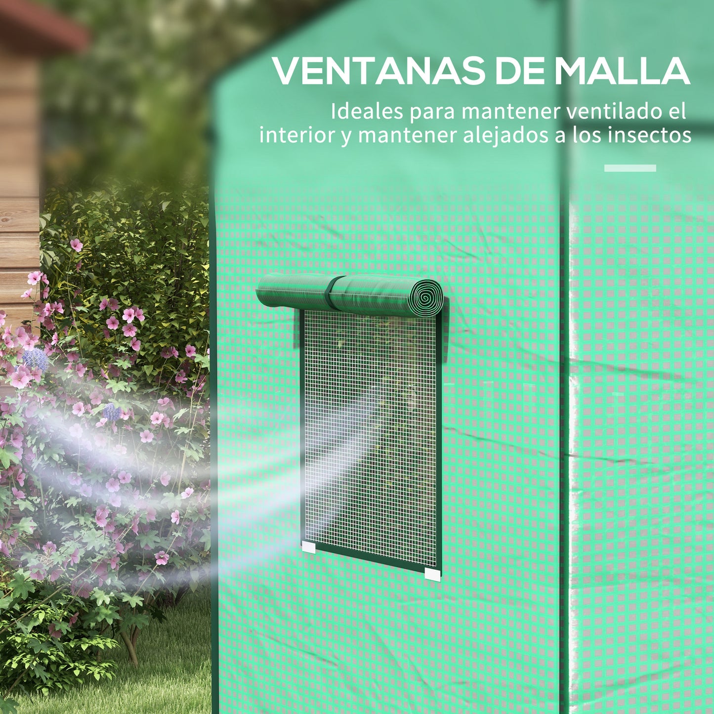 Outsunny Invernadero Pequeño Invernadero de Exterior con Ventanas de Malla y Puerta con Cremallera Invernadero para Cultivar Tomates Plantas Flores 196x77x197 cm Verde