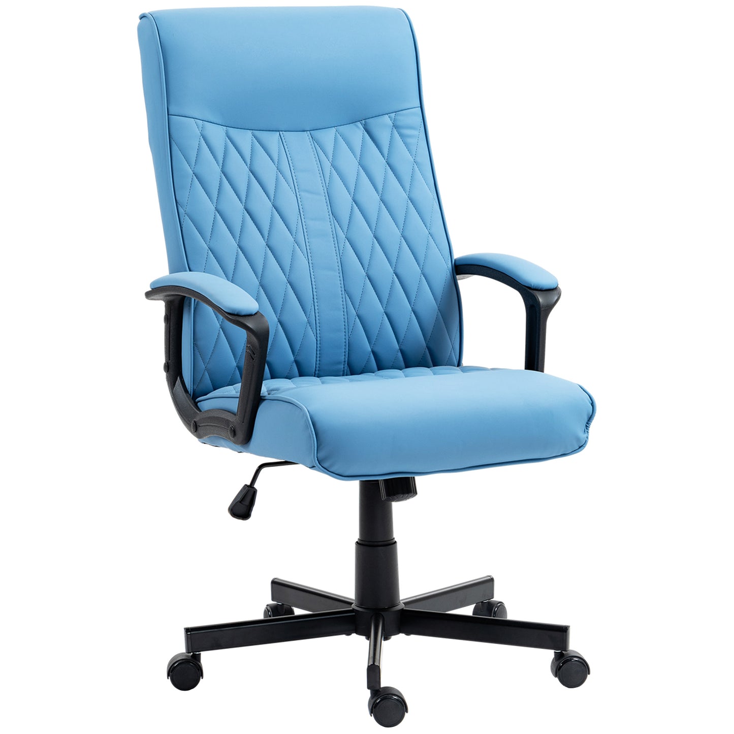 Vinsetto Silla de Oficina Giratoria Silla de Escritorio Basculante Tapizado en PU con Respaldo Alto y Altura Ajustable para Salón Oficina Carga 120 kg 65x72x102-112,5 cm Azul