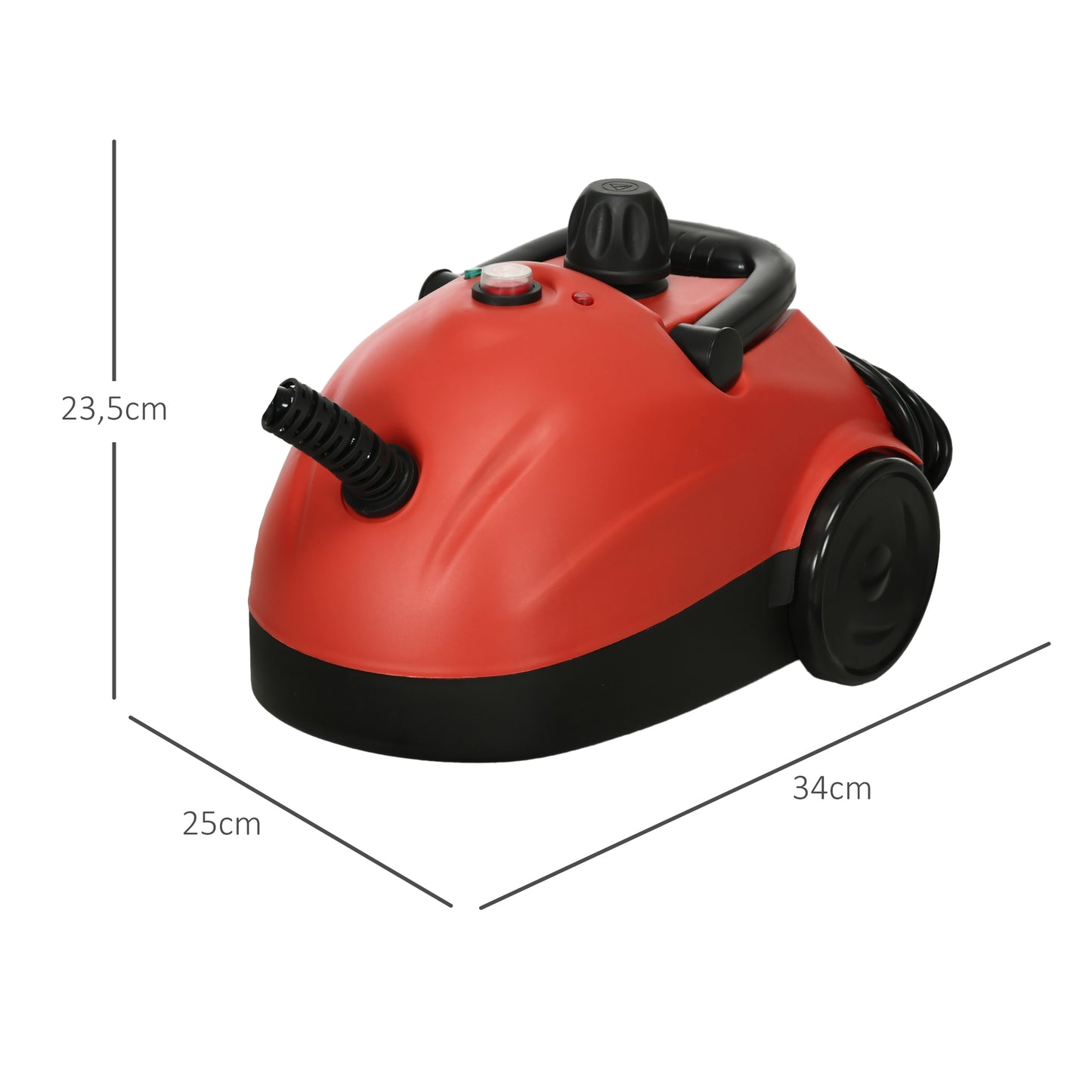 HOMCOM Limpiador a Vapor Portátil Deposito 1,2 L Vaporeta Multiusos Autonomía con Accesorios para Tapicería Sofá Baño Coche 34x25x23,5 cm Rojo