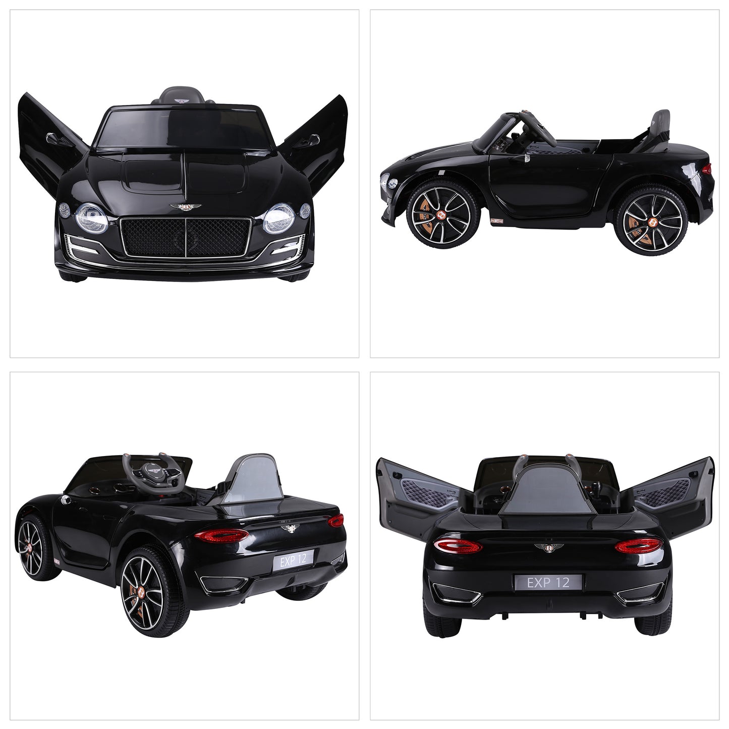 HOMCOM Coche Eléctrico para Niños Bentley GT Coche de Bateria para Niños de +3 Años Velocidad 2,5-5 km/h 2 Modos de Control Música Faros Retroceder 108x60x43 cm Negro