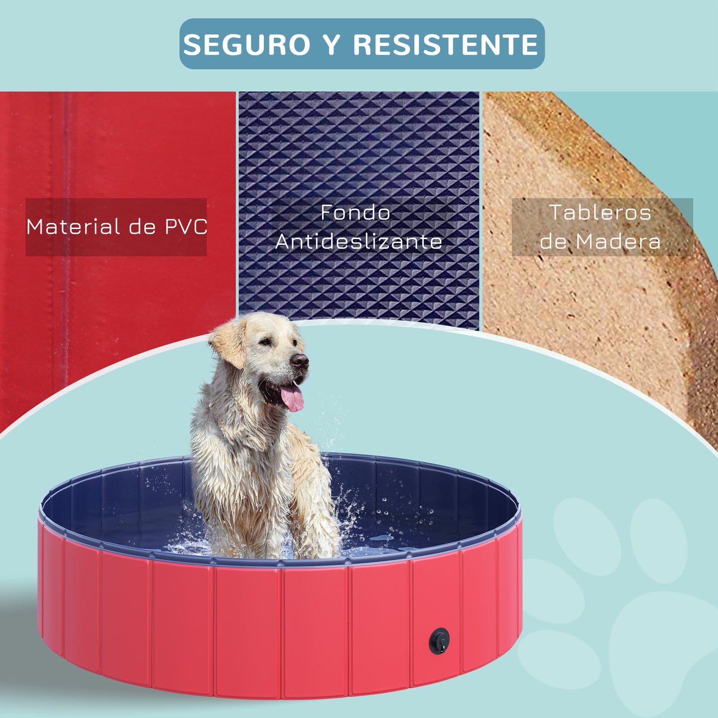 PawHut Piscina Plegable para Perros Gatos Ø120x30 cm Bañera Portátil para Mascotas PVC Antideslizante Múltiples Usos para Interiores y Exteriores Rojo