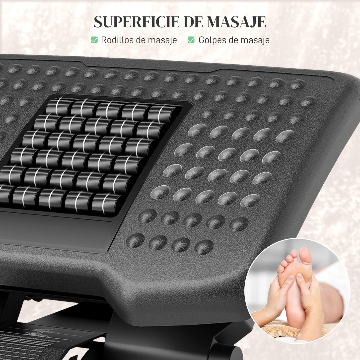 HOMCOM Reposapiés de Oficina Reposapiés con Altura y Ángulo Ajustable Reposa Pies con Superficie de Masaje y Almohadillas Antideslizantes para Estudio Hogar Negro