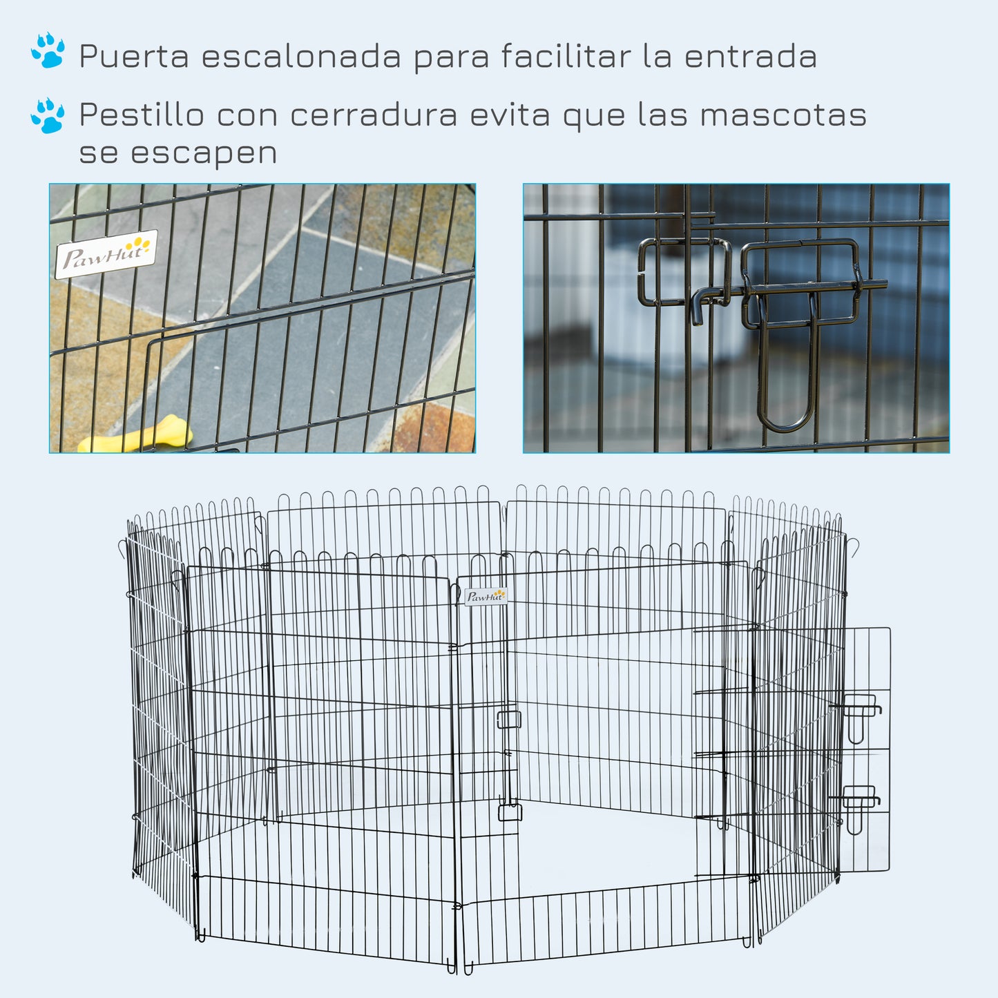 PawHut Parque de Juegos para Perros 8 Paneles 71x91,5 cm Plegables Jaula Metálica para Mascotas con Puerta para Jardín Patio Exterior Negro