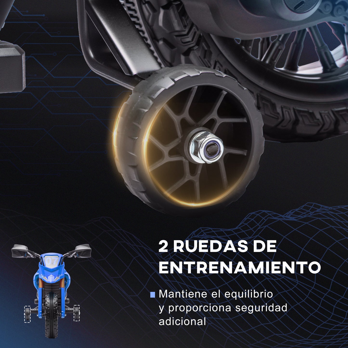 AIYAPLAY Moto Eléctrica para Niños de +3 Años Moto de Batería para Niños 6V con Ruedas de Entrenamiento y Bocina Moto para Niños Carga 30 kg Azul