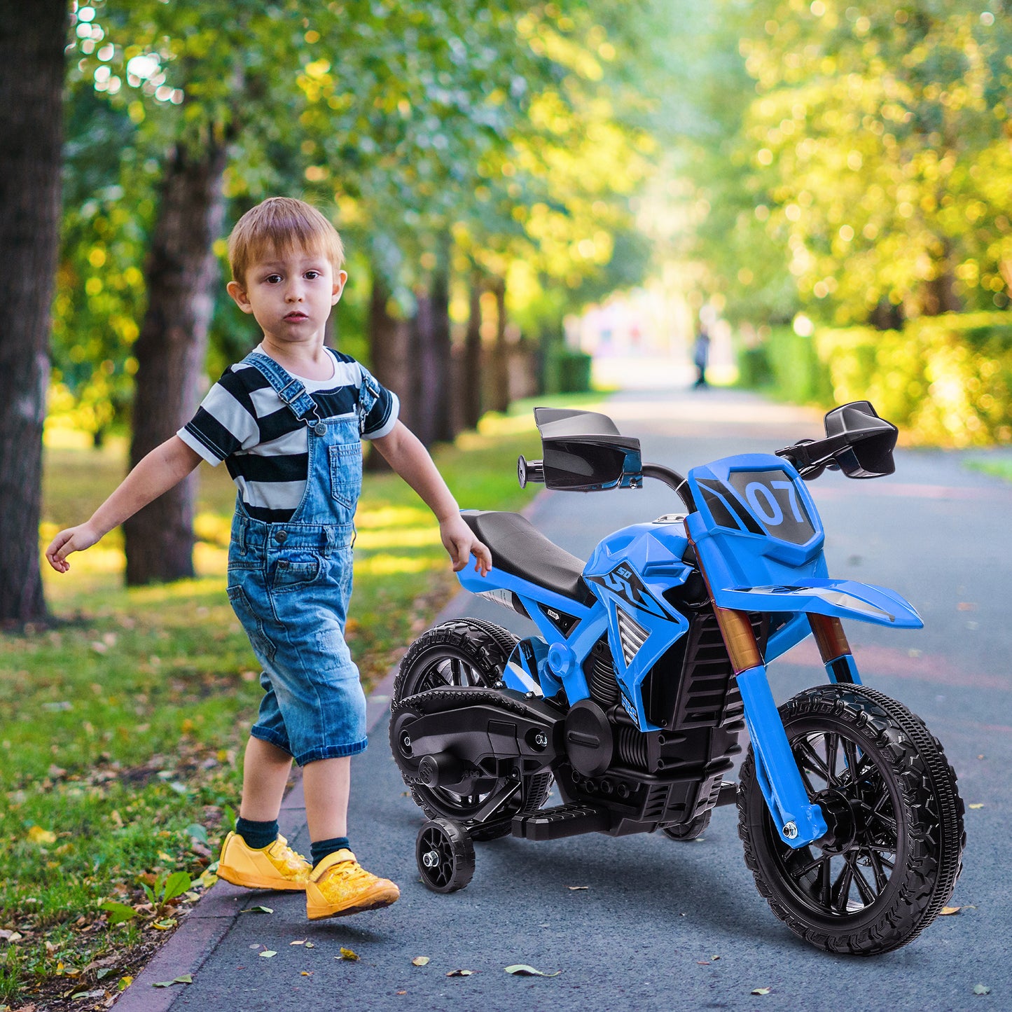 AIYAPLAY Moto Eléctrica para Niños de +3 Años Moto de Batería para Niños 6V con Ruedas de Entrenamiento y Bocina Moto para Niños Carga 30 kg Azul