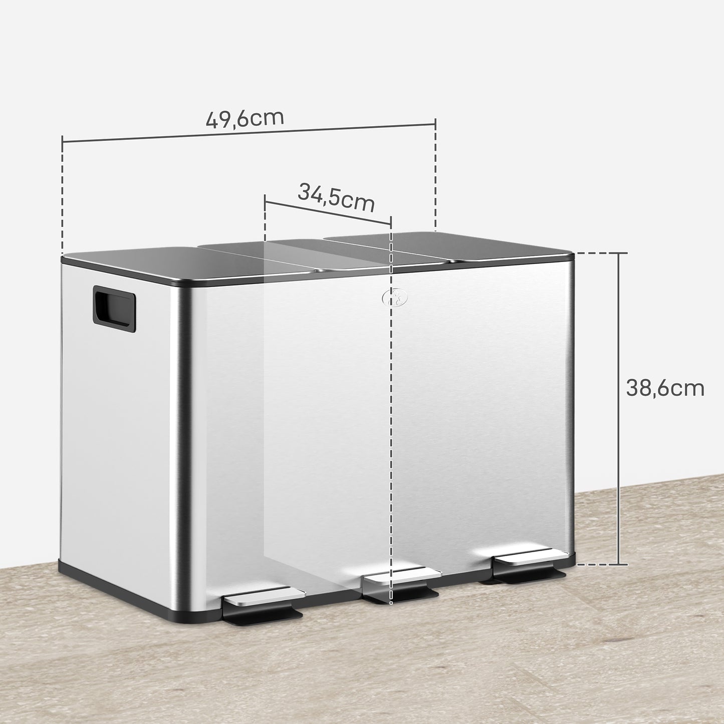 HOMCOM Cubo de Basura de Cocina con 3 Compartimentos 3x10L Papelera de Cocina de Acero Inoxidable con Pedales Tapas de Cierre Suave y Cubo Extraíble para Reciclaje Residuos Restos de Comida Plata