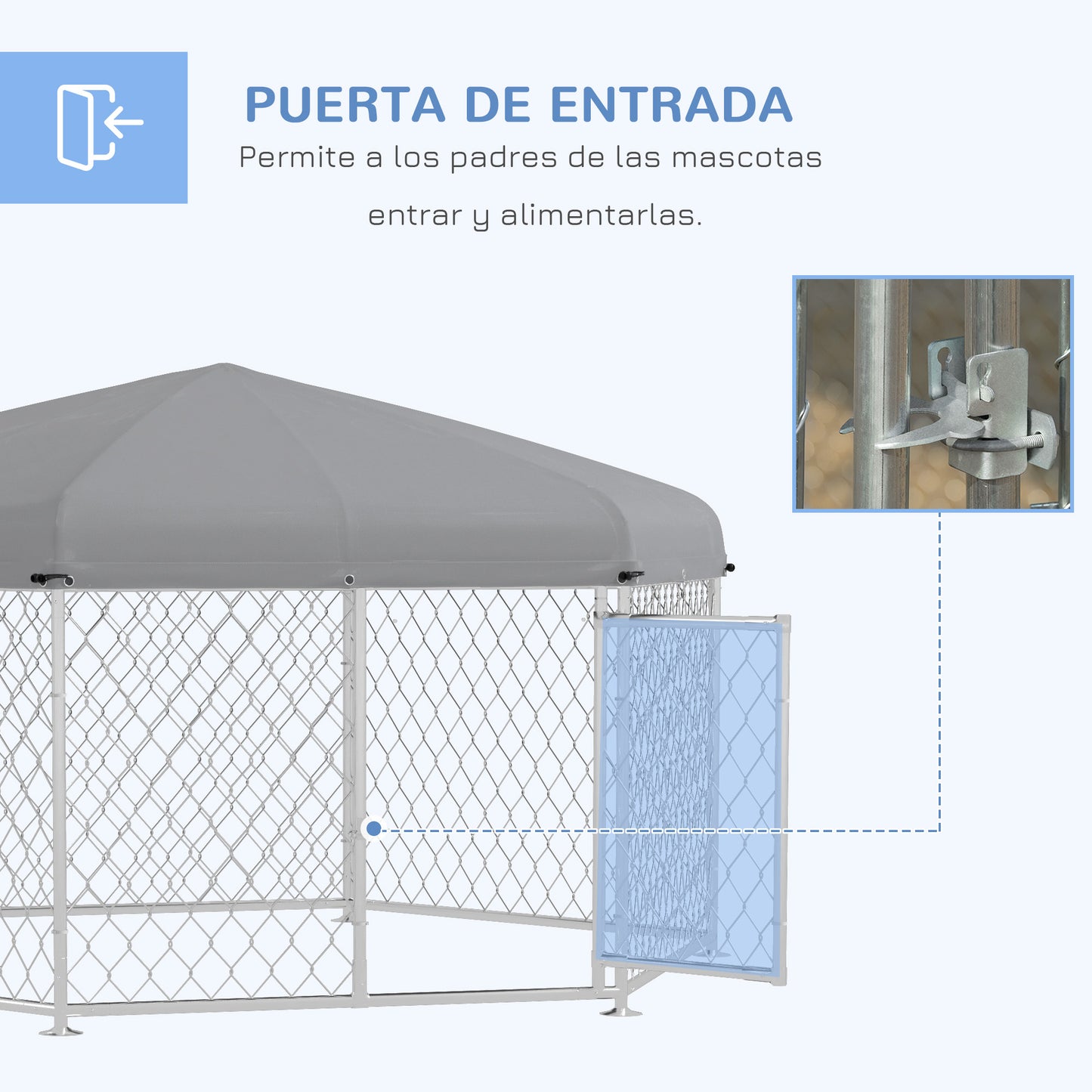 PawHut Perrera de Exterior Hexagonal Jaula para Perros con Puerta Marco de Acero Galvanizado y Toldo Impermeable y Anti-UV 210x185x150 cm Plata