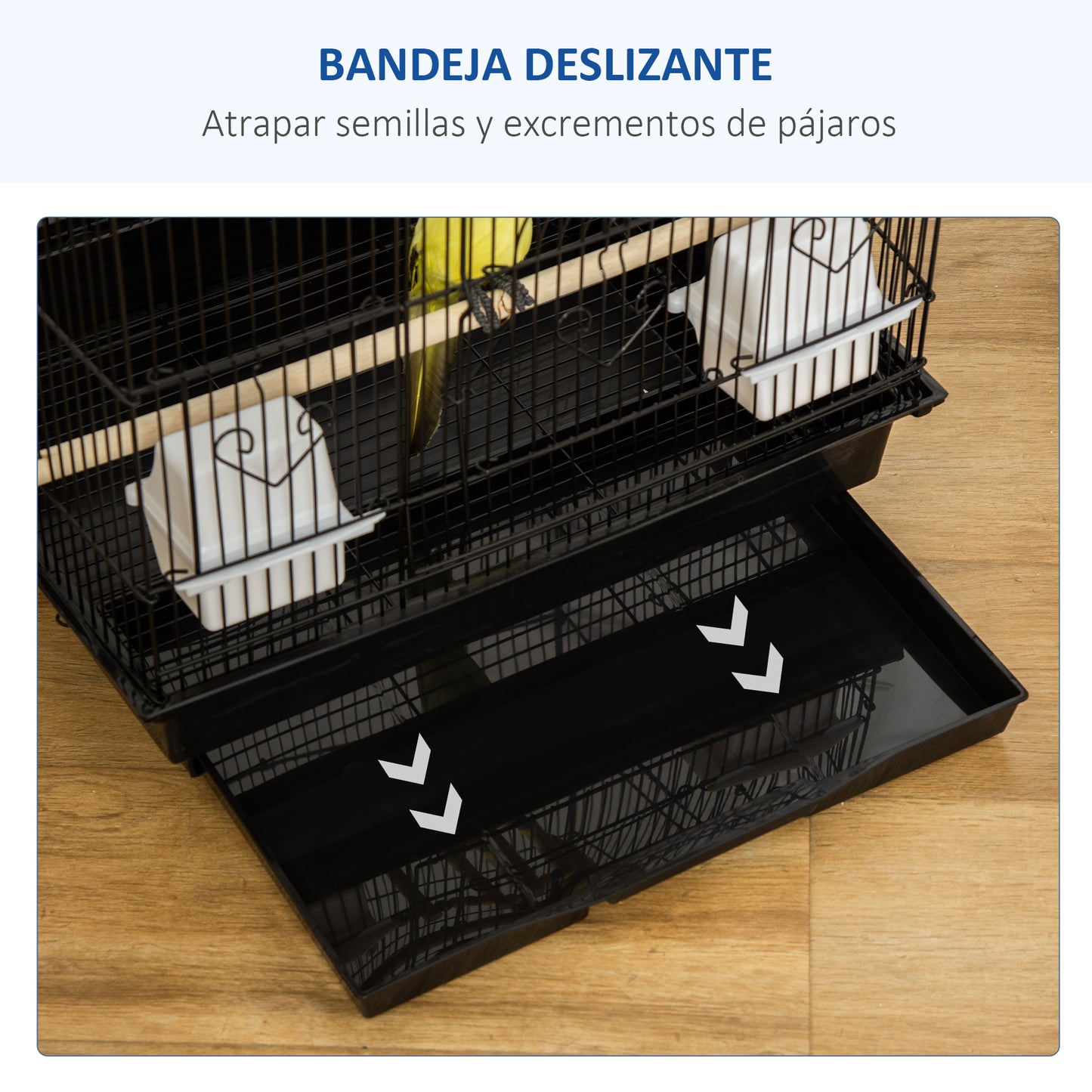 PawHut Jaula para Pájaros Pajarera de Metal con Múltiples Puertas 4 Comederos 3 Perchas Columpio Escaleras y Bandeja Extraíble para Loros Canarios Periquitos 46x36x100 cm Negro