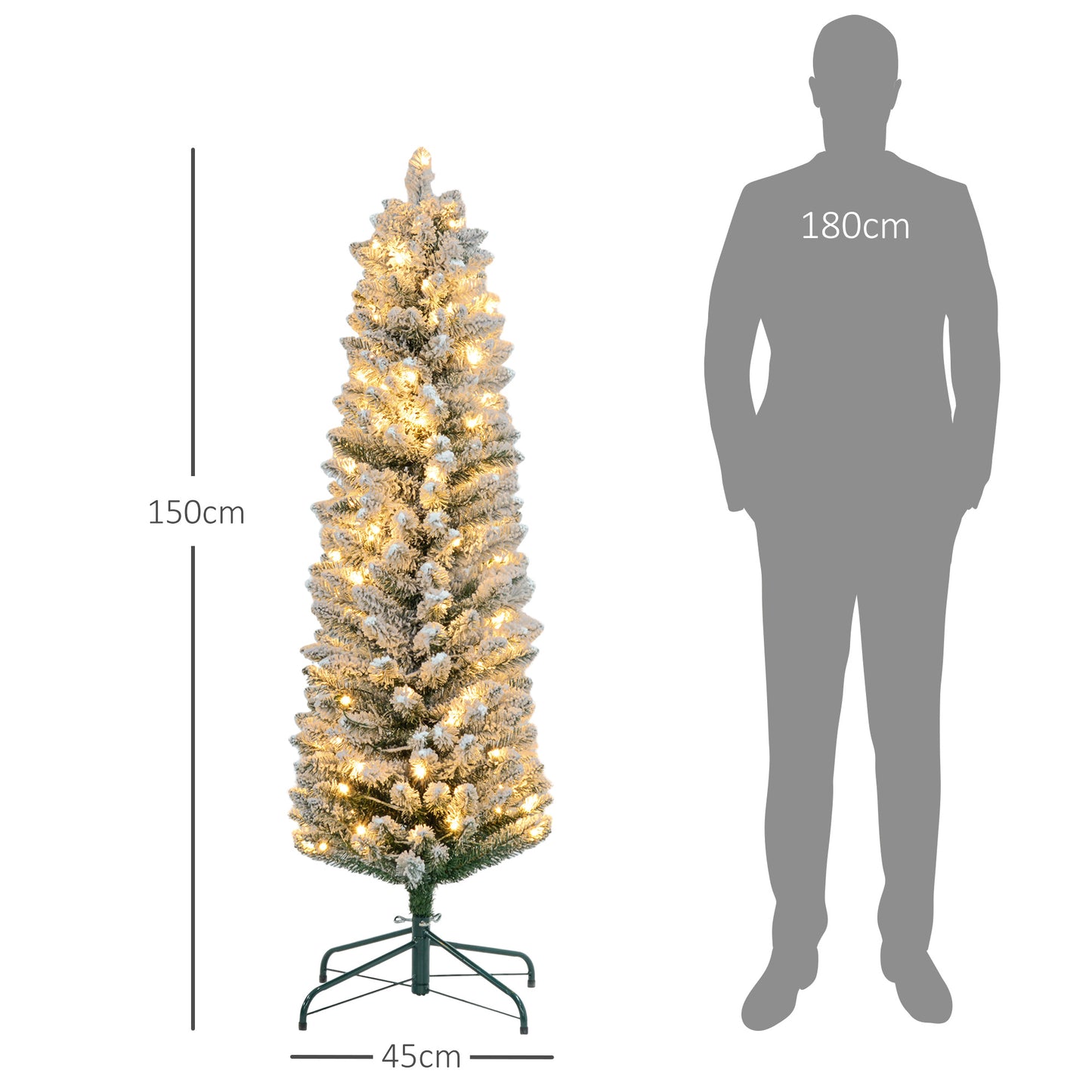 HOMCOM Árbol de Navidad 150 cm Árbol de Navidad Artificial Nevado con 120 Luces LED 263 Ramas y Soporte de Metal Árbol de Navideño para Salón Verde y Blanco